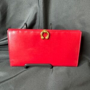 Gucci Vintage Red Leather Wallet with Gold Horseshoe Clasp Accent